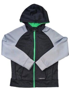 HEAD Performance Boys Active Hoodie Gray Lime Green Full Zip Size M 10/12